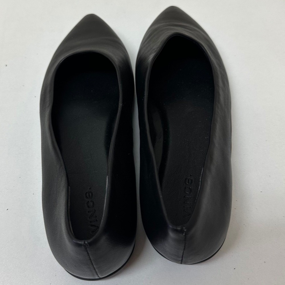 Vince Lex Black Leather Pointed Toe Ballet Flats Womens 8.5 M EUR 38.5 - Picture 5 of 8